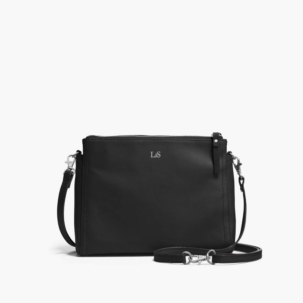 Lo & Sons Pearl Black Crossbody Convertible Bag - Black Nappa Leather / Silver